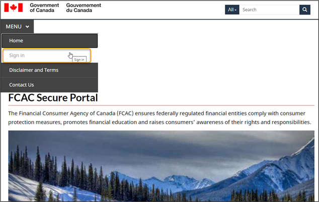From the homepage, click MENU and click Sign In.
