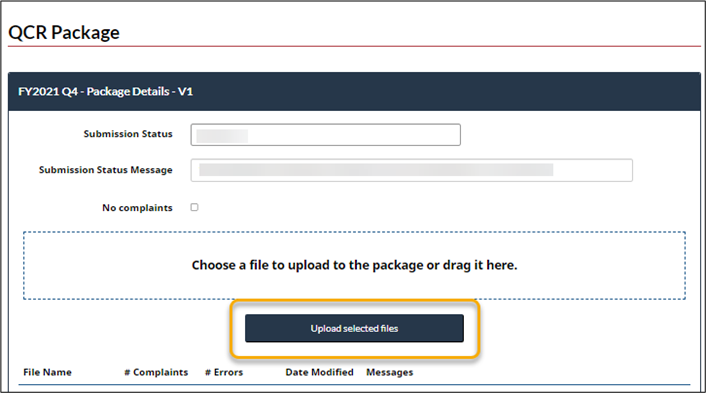 The upload page is displayed. The Upload selected files button is located below the file box.